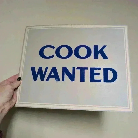Vintage cardboard cook wanted sign - Picture 2 of 5